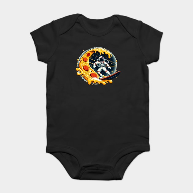 Funny Pizza Lover, Astronaut Surfing in Space Baby Bodysuit by logiamerch